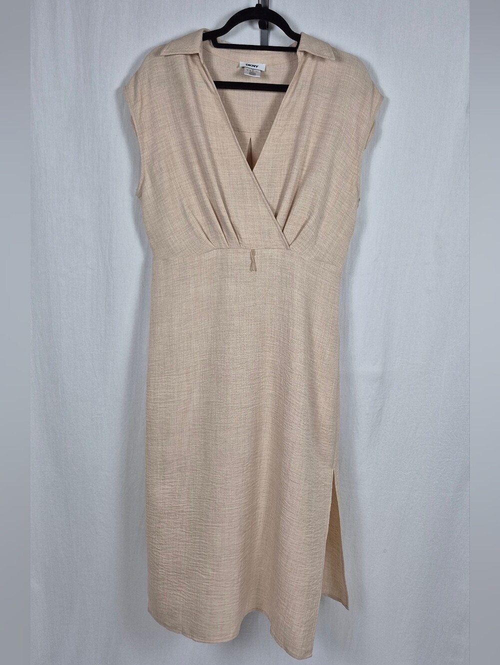 DKNY Beige Wrap Midi Dress Sleeveless Collared